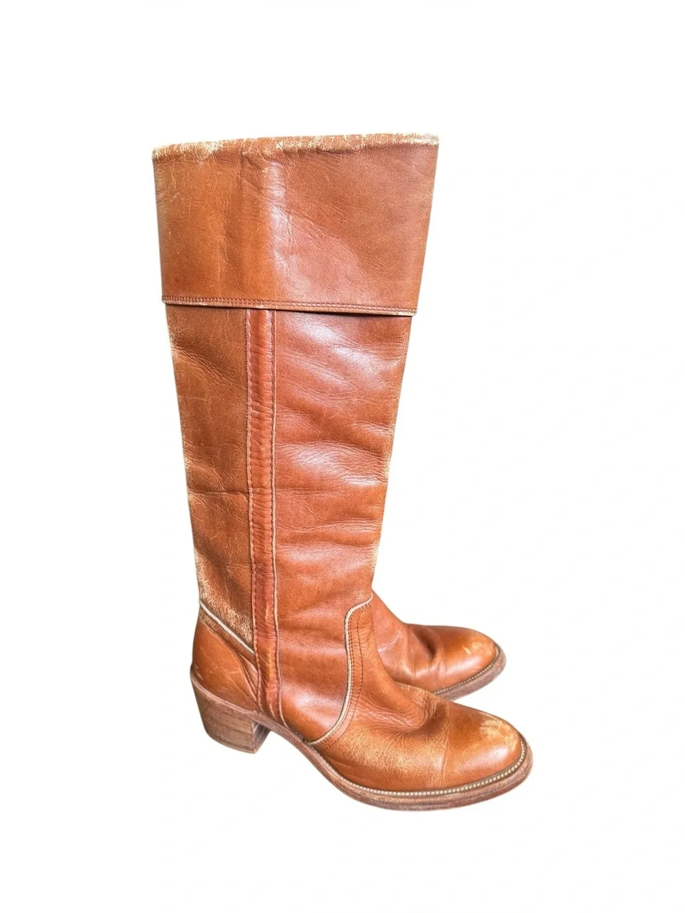 Vintage 70s Frye Tan Tall Leather Knee High Riding Boots